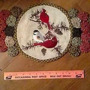 🕊️ Cardinal OOAK DOILY Hand Crafted Quilted Unique "FLORAL POUFS"